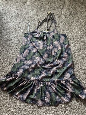 Blue Island Tropical Print Ruffle-Hem Slip Dress/Tunic - multi use sleeves